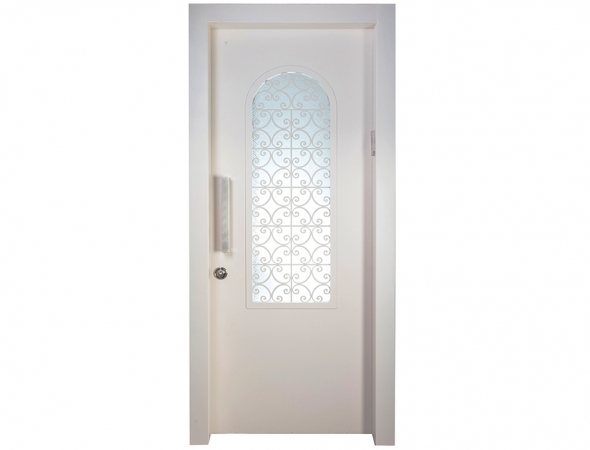דלת לבנה מדגם יפו, הינה דלת בשילוב סורג קשת, במראה אותנטי ורומנטי, הנותן שילוב מנצח של עיצוב וביטחון. הדלת בשילוב זכוכית 