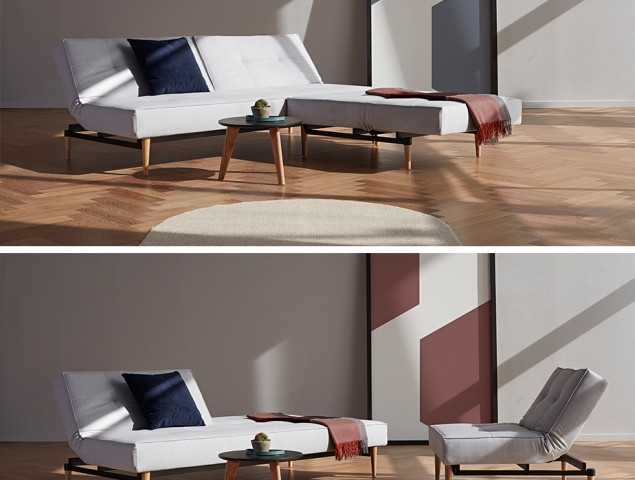 ספה וכורסא מודולריים ומוצבים בסגנון רטרו. אפשר לפתוח, לסגור וליצור וריציות שונות להתכרבלות כל המשפחה